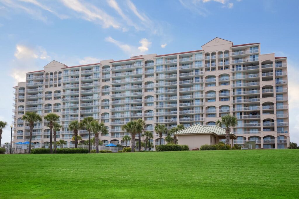 The front of the North Tower building at Barefoot Resort In North Myrtle Beach,SC