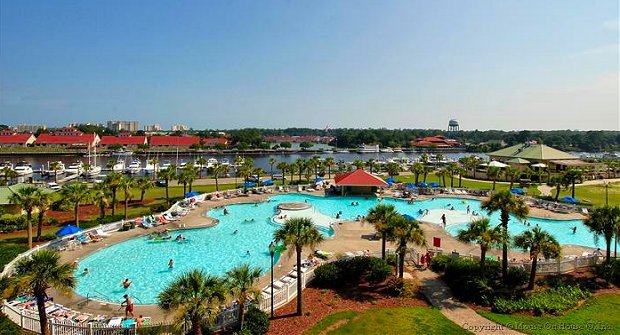 An aerial view of the pool at North Tower at Barefoot Resort in North Myrtle Beach,SC